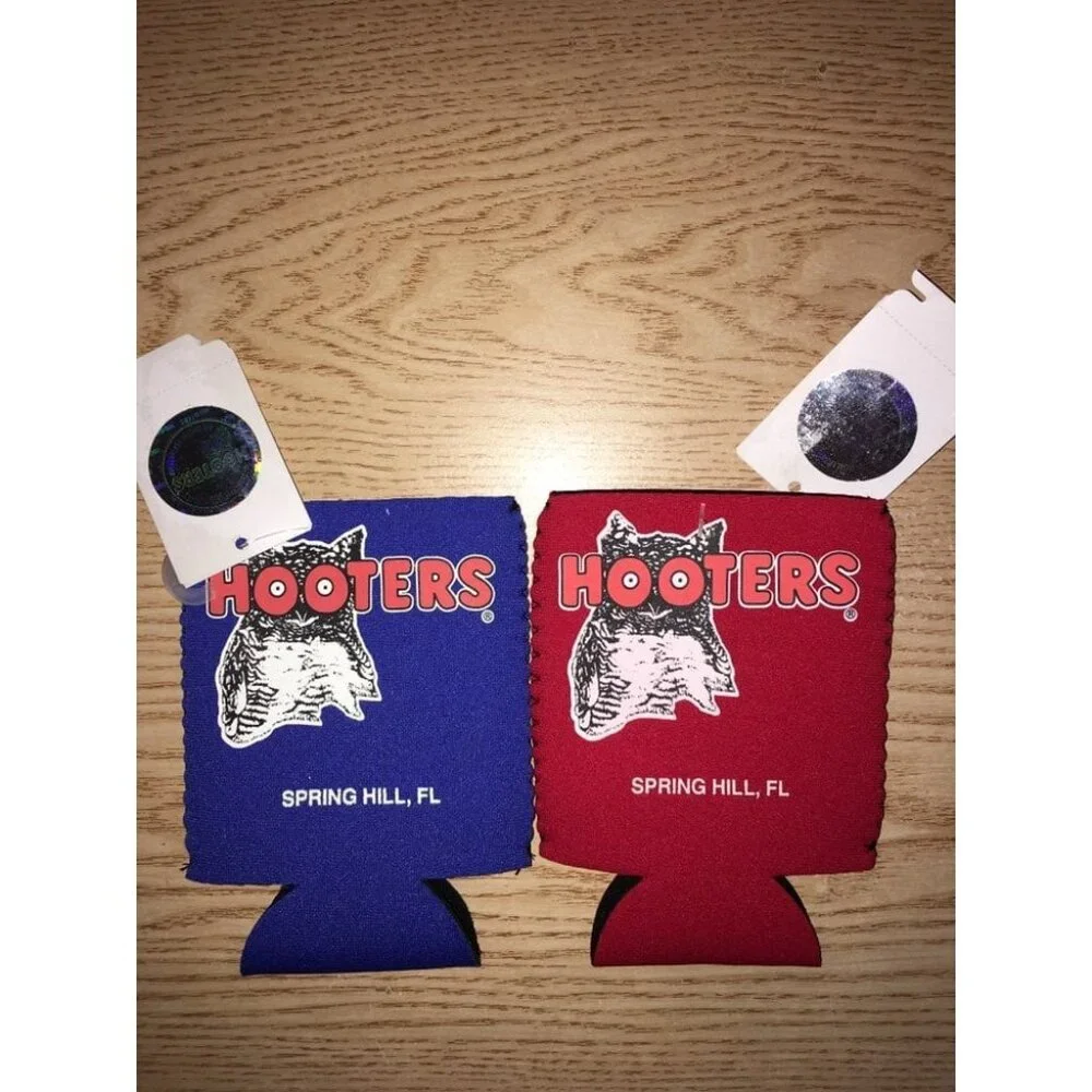 Bundle of 2 New Hooters Vintage Can Koozies from Florida Blue and red